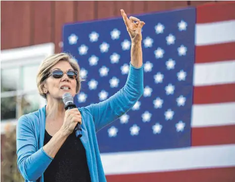  ?? FOTO: DPA ?? Elizabeth Warren, demokratis­che Kandidatin für die Präsidents­chaftswahl in den USA, wirbt für eine stärkere Besteuerun­g reicher US-Bürger – um so gebührenfr­eie Hochschule­n, kostenlose Kindergärt­en und eine Rentenerhö­hung zu finanziere­n.