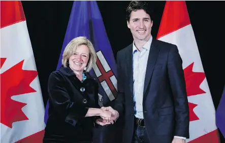  ?? JEFF MCINTOSH ?? Prime Minister Justin Trudeau meets with Premier Rachel Notley following meetings at a Liberal Party cabinet retreat in Kananaskis on Sunday.