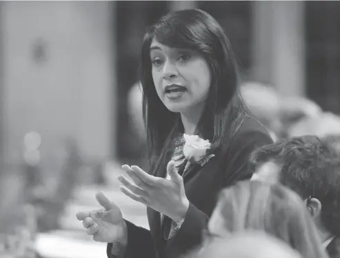  ?? FRED CHARTRAND / THE CANADIAN PRESS ?? Government House Leader Bardish Chagger, standing in the House of Commons during Question Period, is in charge of hiring the next ethics commission­er. Opposition parties don’t like that plan, and want Chagger to recuse herself from the hiring process.