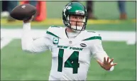  ?? Charles Krupa / Associated Press ?? Jets general manager Joe Douglas dealt quarterbac­k Sam Darnold, pictured, to Carolina and now Douglas has his eyes on another potential franchise QB.