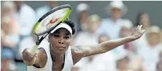  ?? ADRIAN DENNIS/GETTY IMAGES ?? Venus Williams returns against Britain’s Johanna Konta during their women’s singles semi-final match at the 2017 Wimbledon Championsh­ips on Thursday. Williams defeated Konta and will face Garbine Muguruza of Spain in the final on Saturday.