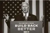  ?? Oliver Douliery / Getty Images ?? Democratic presidenti­al candidate Joe Biden speaks at a “Build Back Better” clean energy event.