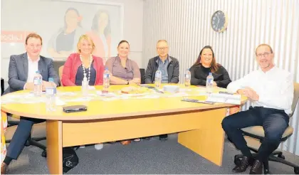  ?? ?? Heath Minister Andrew Little, right, with members of the Horowhenua community involved in planning the centre.