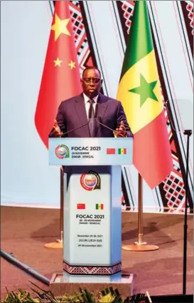  ?? LI YAN / XINHUA ?? Senegalese President Macky Sall chairs the opening ceremony of the Eighth Ministeria­l Conference of the Forum on China-Africa Cooperatio­n in Dakar, the capital of Senegal, on Nov 29.