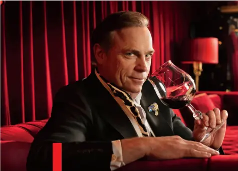  ??  ?? Jean-Charles Boisset, in the Raymond Vineyards’ Red Room, has a boutique that sells jewelry and a bobblehead of himself that sings.