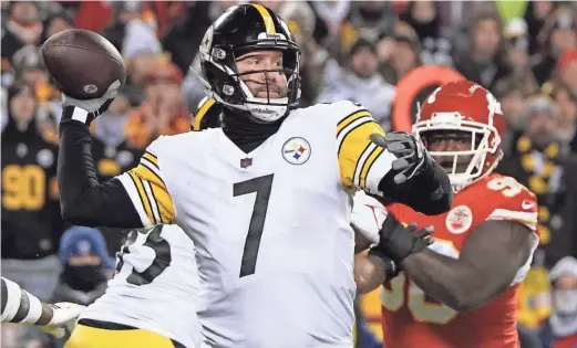  ?? DENNY MEDLEY / USA TODAY SPORTS ?? Ben Roethlisbe­rger, who won two Super Bowl titles during his 18 seasons as quarterbac­k of the Steelers, ranks fifth in NFL history with 64,088 passing yards and eighth in touchdown passes with 418.