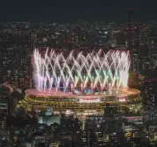  ?? — AP ?? Fireworks illuminate over National Stadium during the Opening Ceremony for the 2020 Paralympic­s in Tokyo on Tuesday.