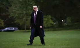  ??  ?? Donald Trump returns from a campaign event in Bedminster, New Jersey, on Thursday. Photograph: Carolyn Kaster/AP