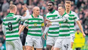  ??  ?? Happier times for Celtic as they celebrate one of their five against St Mirren
