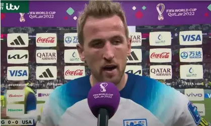  ?? Photograph: ITV Sport ?? Harry Kane speaking after England v USA in Qatar.