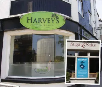  ??  ?? Harvey’s Coffee House & Bistro has closed its doors and Sugar & Spice (inset) is up for rent.