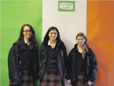  ??  ?? Pictured L to R, Amy Coleman, Emily Carey and Maeve Montgomery, the Gaisce Silver participan­ts who are members of the Flag Day Committee at St Joseph’s School in Lucan. In order to fulfil their Silver Award activities, the girls have chosen to organise day of celebratio­ns to mark the Thomas F. Meagher Foundation’s national Flag Day, March 15.