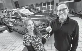  ?? @IMartensHe­rald Herald photo by Ian Martens ?? X-ray technician Chantel Zoeteman received the keys to a brand new truck from the Chinook Regional Hospital Foundation’s Jason VandenHoek as part of this year’s annual truck raffle.