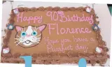  ?? MELINA BEAN/ ANIMAL WELFARE DEPARTMENT ?? A cat image decorates Florence Sander’s 90th birthday cake.