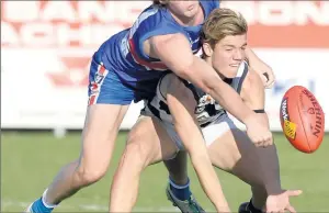  ??  ?? Where it all began: North Melbourne star Jy Simpkin in his debut game for Mooroopna in 2014.
