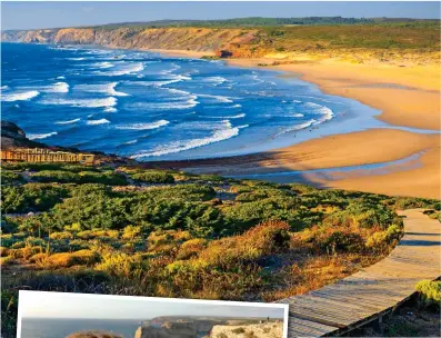  ??  ?? Sweeping: Bordeira Beach on the west coast. Inset: Jenny and Rob at Cape St Vincent