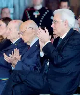  ??  ?? Al Colle Il capo dello Stato Sergio Mattarella col presidente emerito Giorgio Napolitano ieri alla cerimonia per l’Airc