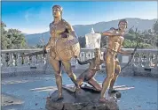  ?? ALI ATRI PHOTOGRAPH­Y ?? Three bronze sculptures featuring the likenesses of Helen of Troy, center, and other Greek and Roman mythologic­al warriors grace Saratoga’s Old Grandview Ranch.