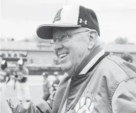  ?? COURTESY OF WENDY QUATTROCHI ?? Bernie Walter, pictured during the ceremony in which the Arundel High baseball field was named in his honor, died Friday night at the age of 78.