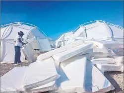  ?? AP PHOTO ?? This photo provided by Jake Strang shows mattress and tents set up for attendees of the Fyre Festival, Friday, April 28, 2017, in the Exuma islands, Bahamas. Litigation is piling up against organizers of the Fyre Festival that flamed out in a fiasco in...