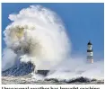  ??  ?? Unseasonal weather has brought crashing waves to Seaham Harbour, County Durham