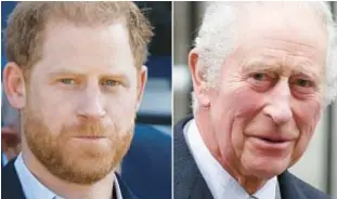  ?? GETTY ?? Prince Harry (left) said he flew to England as fast as he could after hearing his dad, King Charles (right), has cancer.