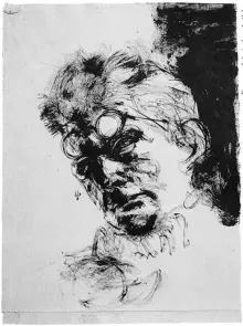  ??  ?? ‘Samuel Beckett, les lunettes sur le front,’ 1967; drawing by Avigdor Arikha