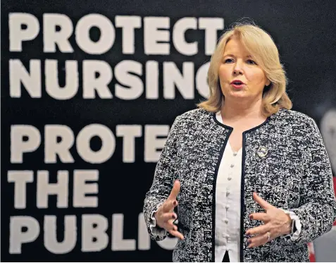 ?? ?? Pat Cullen, Royal College of Nursing chief executive, said ‘my olive branch to government – asking them to meet me halfway and begin negotiatio­ns – is still there’