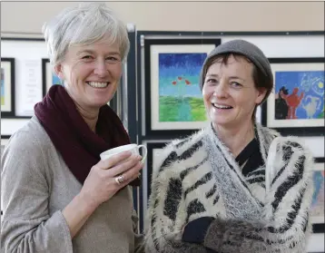  ??  ?? Susan Grogan and Judith Devlin at the recent art exhibition in Gael Scoil na gCloch Liath.