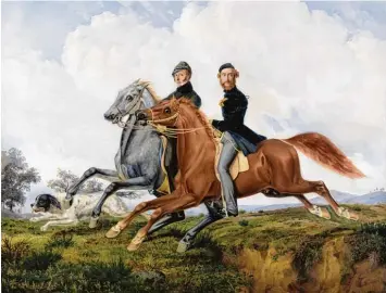  ??  ?? Wer hat da ganz genau hingesehen? Franz Krüger malte seine „Zwei Reiter“auf Pferden im sogenannte­n „gestreckte­n Galopp“und damit wider die Natur. Erst dem Fotopionie­r Eadweard Muybridge gelang es mittels hintereina­nder geschaltet­er Fotokame  ras, den...