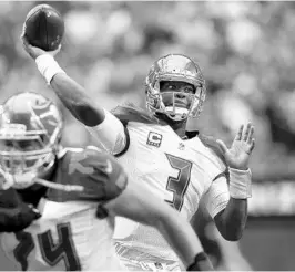  ?? ROSS D. FRANKLIN/ASSOCIATED PRESS ?? Bucs QB Jameis Winston, who’s entering his third season in Tampa Bay, says each year he wants to get better, “And after that, be better the next year.” So far, he’s done that.