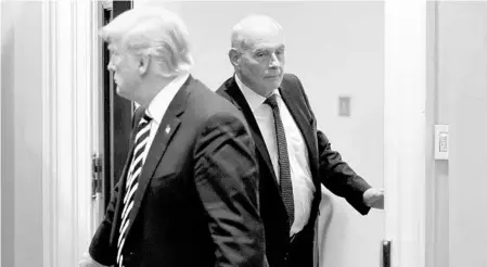  ?? OLIVIER DOULIERY/ABACA PRESS ?? Chief of staff John Kelly, right, is expected to depart the White House amid a staff shake-up by President Donald Trump.