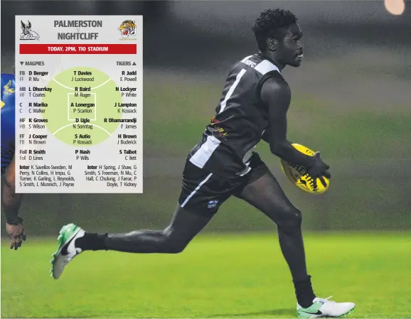  ?? Picture: FELICITY ELLIOTT ?? The return of speedster Ralph Dhamarrand­ji will give Palmerston a boost in today’s clash against Nightcliff at TIO Stadium