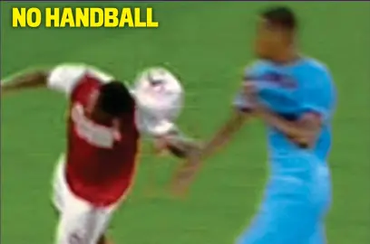  ??  ?? Saved by his sleeve? Officials may feel the ball hit Arsenal’s Gabriel above the armpit