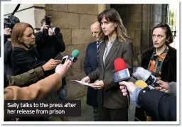  ??  ?? Sally talks to the press after her release from prison
■ Innocent airs on ITV over four consecutiv­e nights, from tomorrow to Thursday, at 9pm