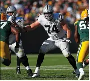  ?? JEFF HAYNES — AP IMAGES FOR PANINI ?? Raiders left tackle Kolton Miller thrives through avoiding the noise. He has not missed a snap in seven games.