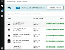  ??  ?? Bitdefende­r Home Scanner analysiert die Geräte in Ihrem Heimnetzwe­rk auf mögliche Sicherheit­slücken. Hier sind alle Geräte inklusive Smart TV sicher.