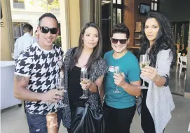  ??  ?? ALREADY A HIT. Cliff Pinto, Hildegardt Whites, Lee-Roy Wright and Montecasin­o’s PR manager Sian Bailey enjoy some bubbly.