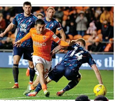  ?? GETTY IMAGES/PA ?? Out of sight: Poveda beats O’Brien to make it two (above) after Ekpiteta (right) had given Blackpool a first-half lead