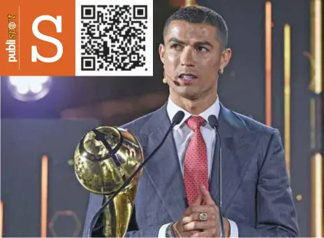  ?? / AP ?? Ganador. El ex merengue y ariete de la Juventus, Cristiano Ronaldo, asistió a Dubái para recibir este nuevo galardón.