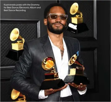  ??  ?? Kaytranada poses with the Grammy for Best Dance/Electronic Album and Best Dance Recording