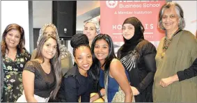  ??  ?? Back from left: Prabashni Reddy, Farahana Hussein, Zainab Hamid, Saeeda Nabi and Fathima Ussuph. Front from left: Sophia Naicker, Portia Ntetha and Marlene Govender from REGENT Business School.