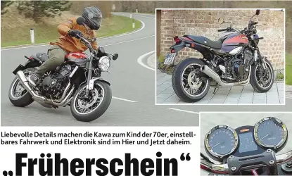  ??  ?? Liebevolle De8ails machen die Kawa zum Kind der 70er, eins8ellba­res Fahrwerk und Elek8ronik sind im Hier und Je8z8 daheim.