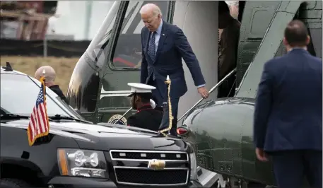  ?? ANDREW HARNIK — THE ASSOCIATED PRESS FILE ?? President Joe Biden arrives at Walter Reed National Military Medical Center in Bethesda, Thursday, Feb. 16, 2023. A skin lesion removed from Biden’s chest last month was a basal cell carcinoma — a common form of skin cancer — his doctor said Friday, March 3, adding that no further treatment was required.