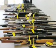  ?? STARPHOENI­X FILES ?? Saskatoon Police Services and the RCMP performed drug busts, which included these weapons, of Hells Angels members and associates earlier this week