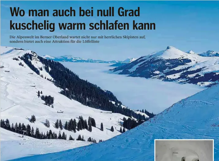  ?? Fotos: Michael Merten ?? Ein magischer Anblick von der Piste: Das Bergpanora­ma in einem Nebelmeer.