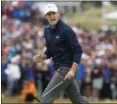  ?? THE ASSOCIATED PRESS ?? Jordan Spieth celebrates his birdie on the 16th hole during the final round of the British Open.