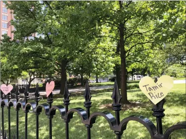  ?? JULIE CARR SMYTH — THE ASSOCIATED PRESS ?? Hearts with the names of black people who died at the hands of police are displayed on a fence as part of a protest at the Ohio Statehouse in Columbus, Ohio, on Saturday, June 6, 2020. People are protesting racial injustice and police brutality after the death of George Floyd, a black man, who died after he was restrained by Minneapoli­s police on May 25.