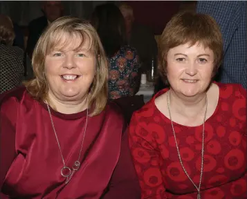  ??  ?? Cathy Keane and Barbara Ann Murphy at the Enniscorth­y Chamber Christmas Dinner in Kavanagh’s of Oylegate.