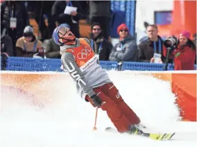  ?? GETTY IMAGES ?? Nick Goepper of the United States celebrates after his third run during the men’s ski slopestyle final. Goepper won a silver medal.